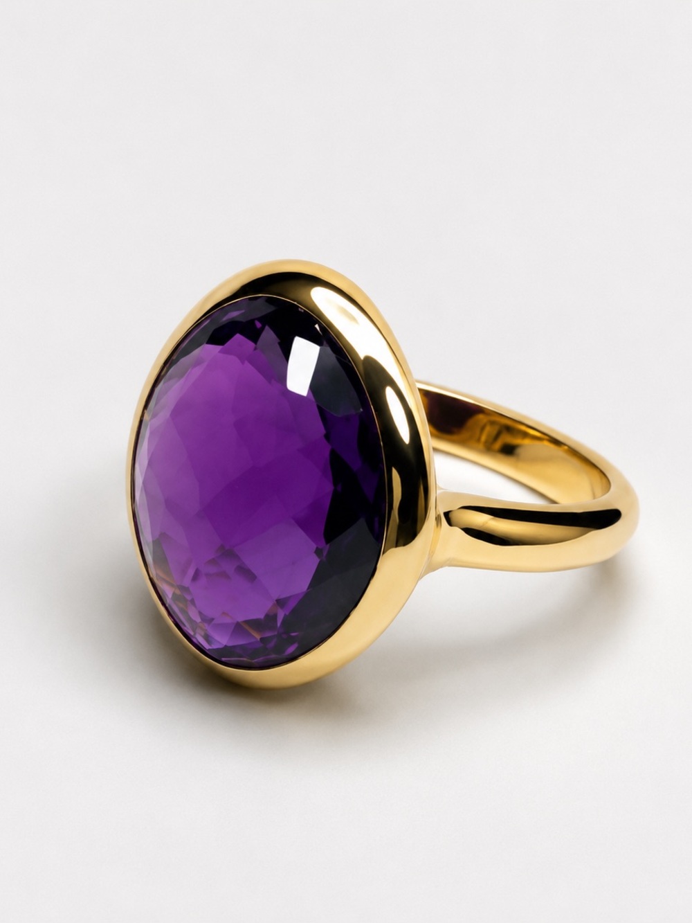 5ct Checker Cut Amethyst Ring | 18K Yellow Gold Vermeil | Modern Bezel Statement